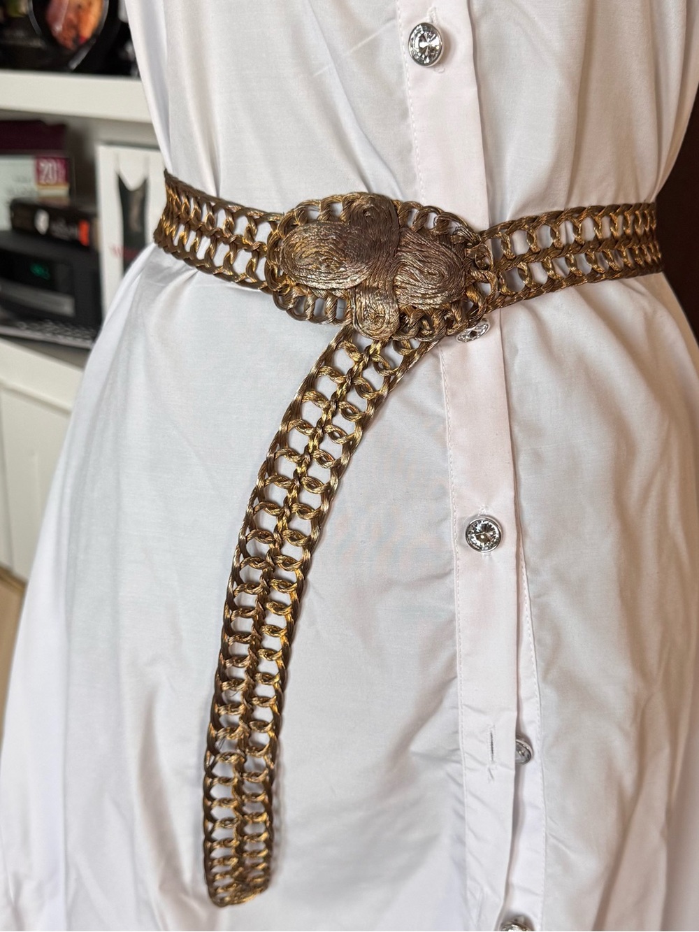 Vintage Woven Metal Metallic Chain-Link Belt